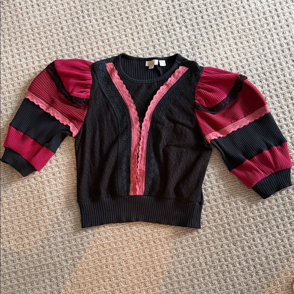 Colorblock Sweater with Lace Trim